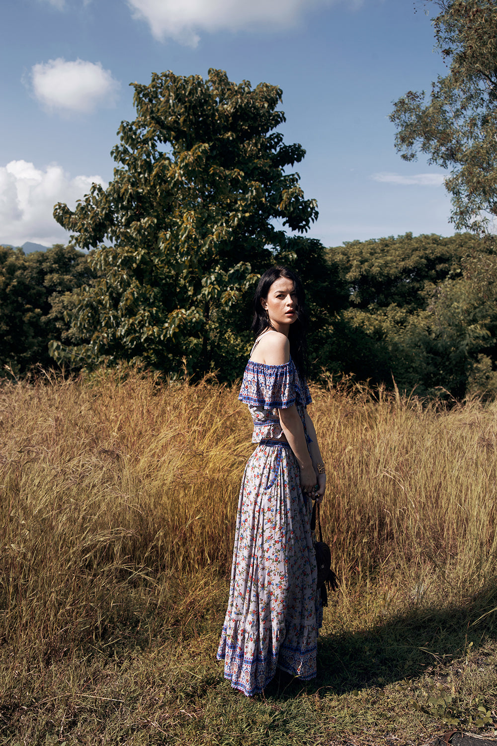 Jolie Maxi Skirt - Lavender Grey - Ditsy Charm by Tulle and Batiste