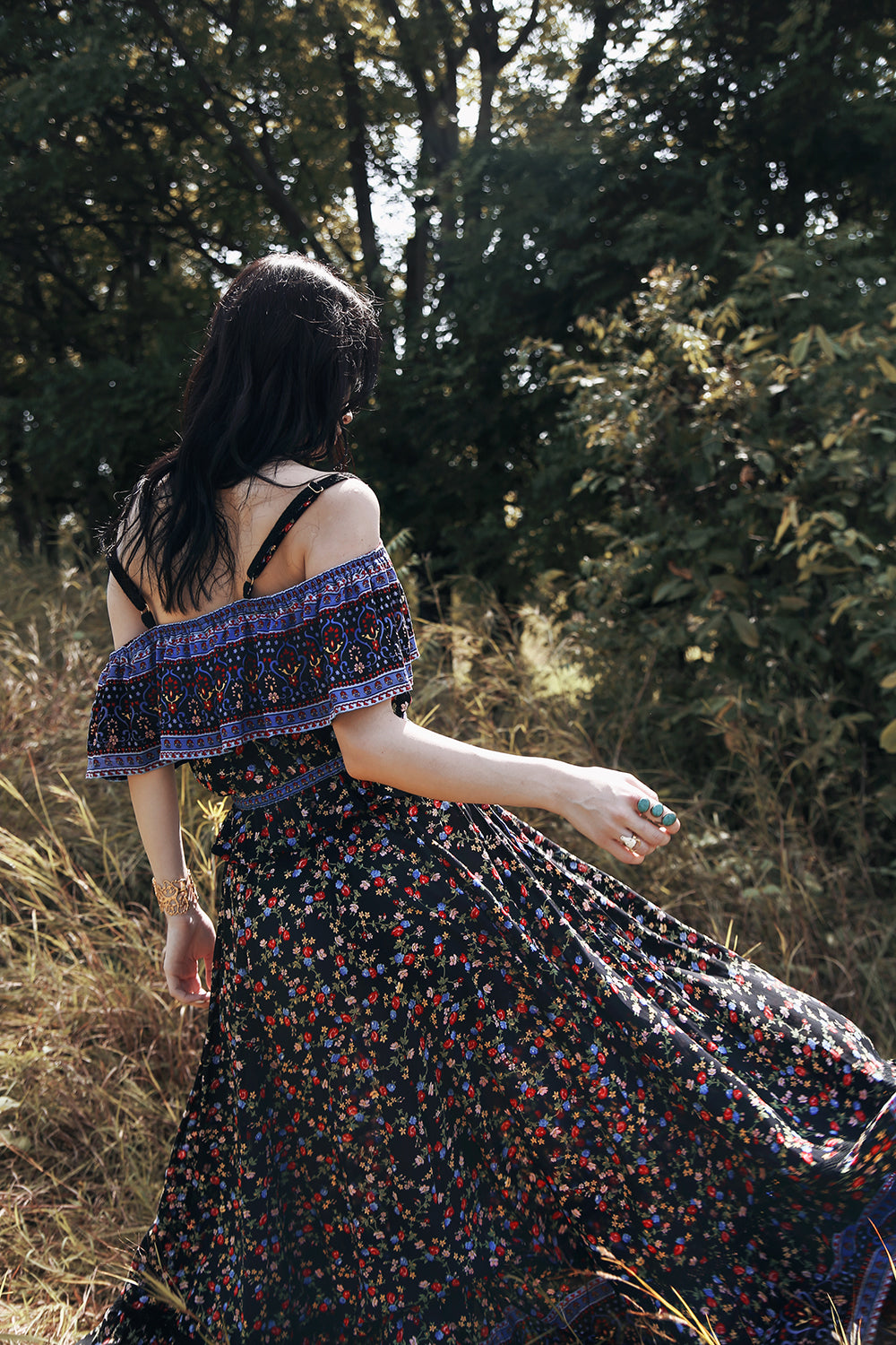 Jolie Maxi Skirt - Moonless Black - Ditsy Charm by Tulle and Batiste