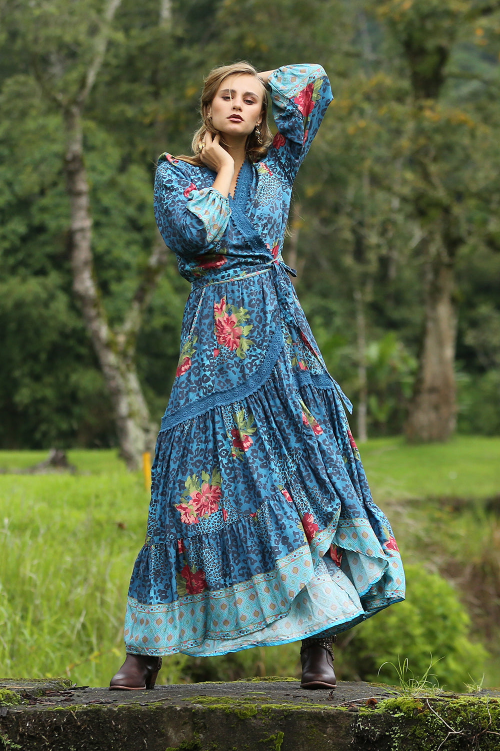 Khaya Maxi Wrap Frill Dress - Blue Moon - Tulle and Batiste