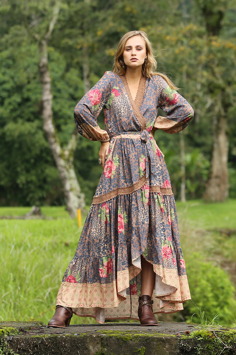 Khaya Wrap Frill Dress - Pecan - Tulle and Batiste
