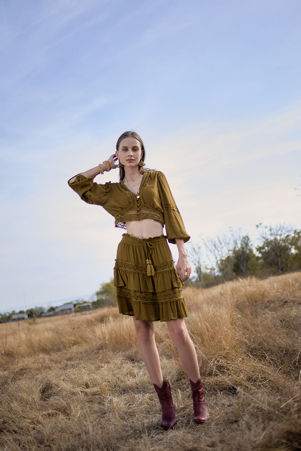 Camille Mini Skirt - Moss - The Fields of Gold by Tulle and Batiste