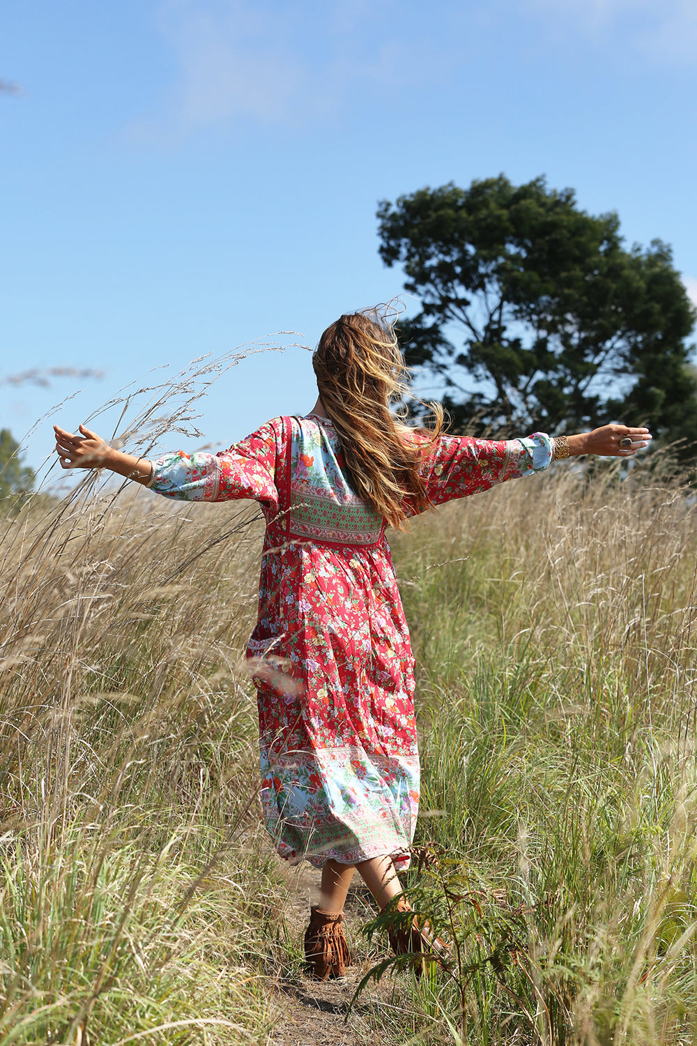 Miriam Boho Dress - Rococo Red - Tulle and Batiste