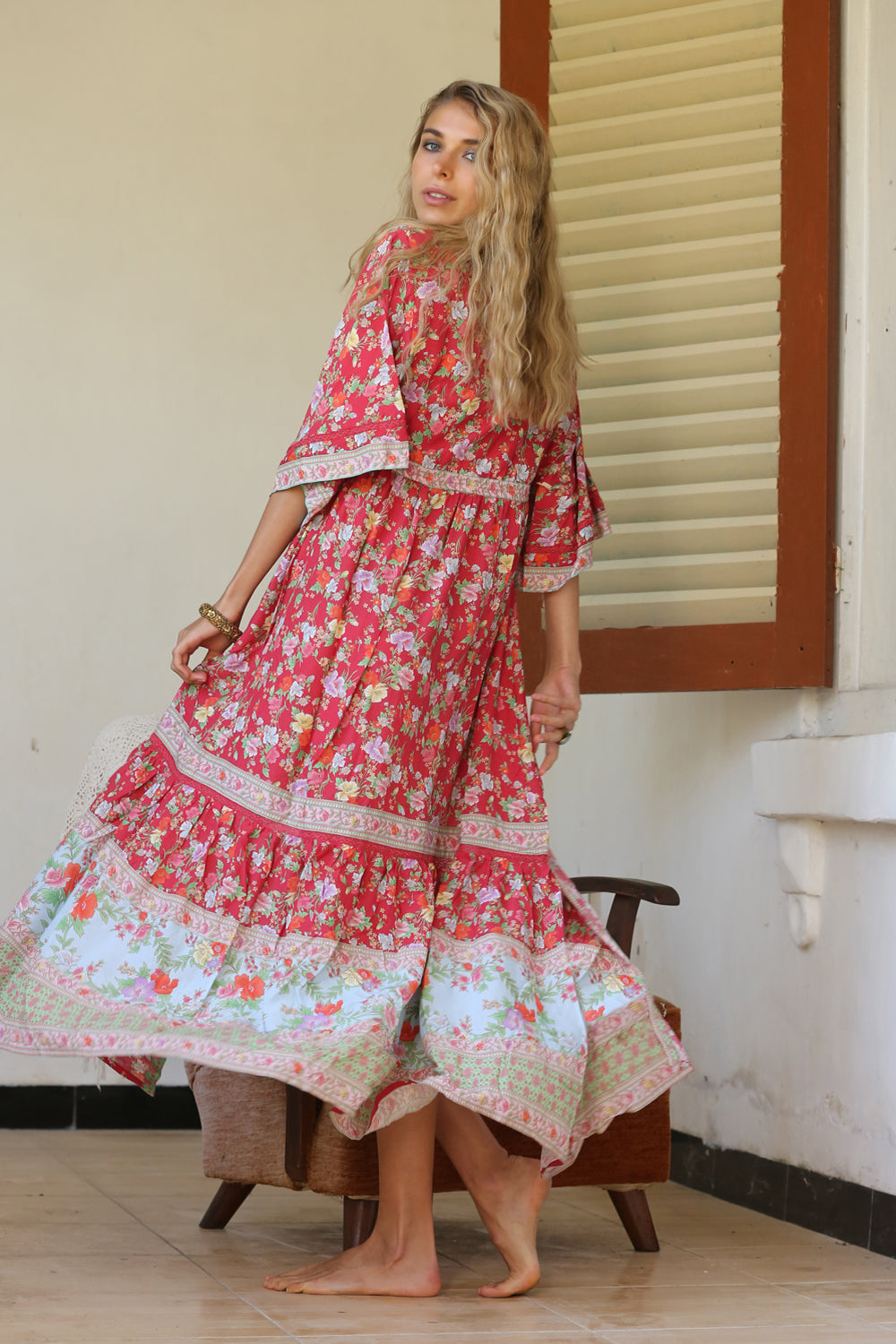 Pishon Kimono Dress - Rococo Red - Tulle and Batiste