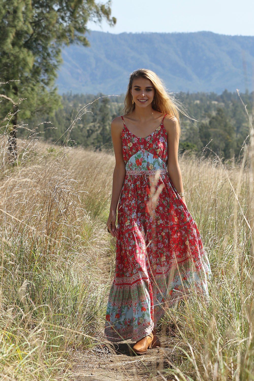 Ravennah Maxi Dress - Rococo Red - Tulle and Batiste