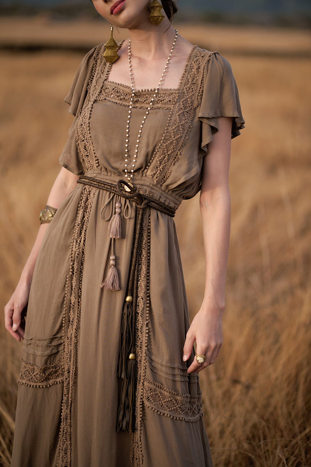 Rosalie Round Plaited Belt - Khaki - The Golden Fields by Tulle and Batiste