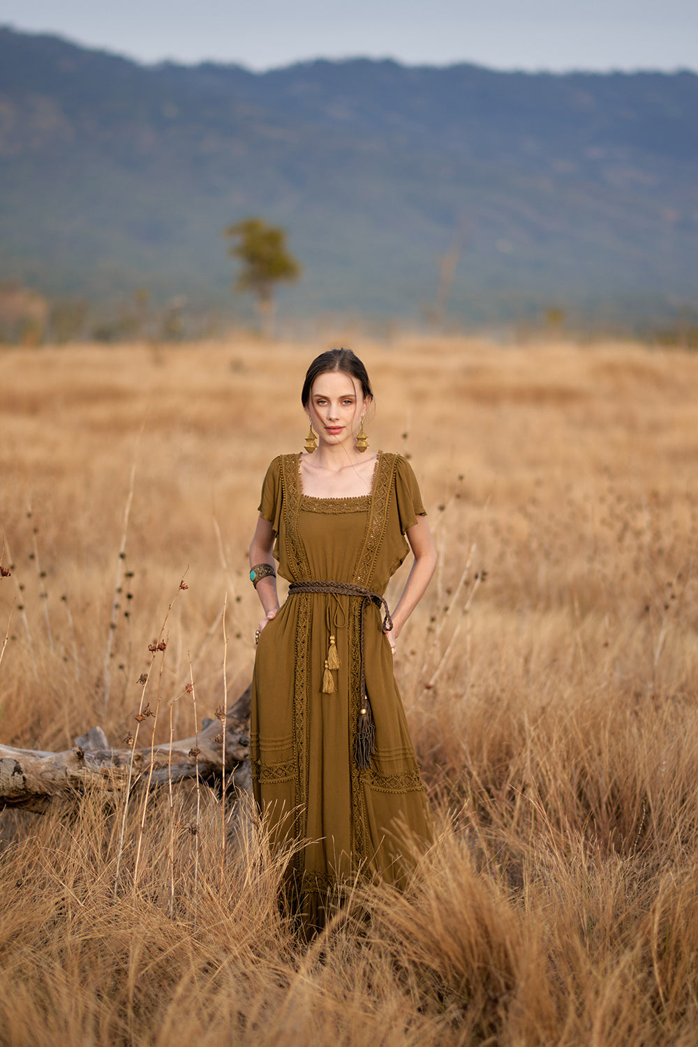 Rosalie Flat Plaited Belt - Khaki - The Golden Fields by Tulle and Batiste