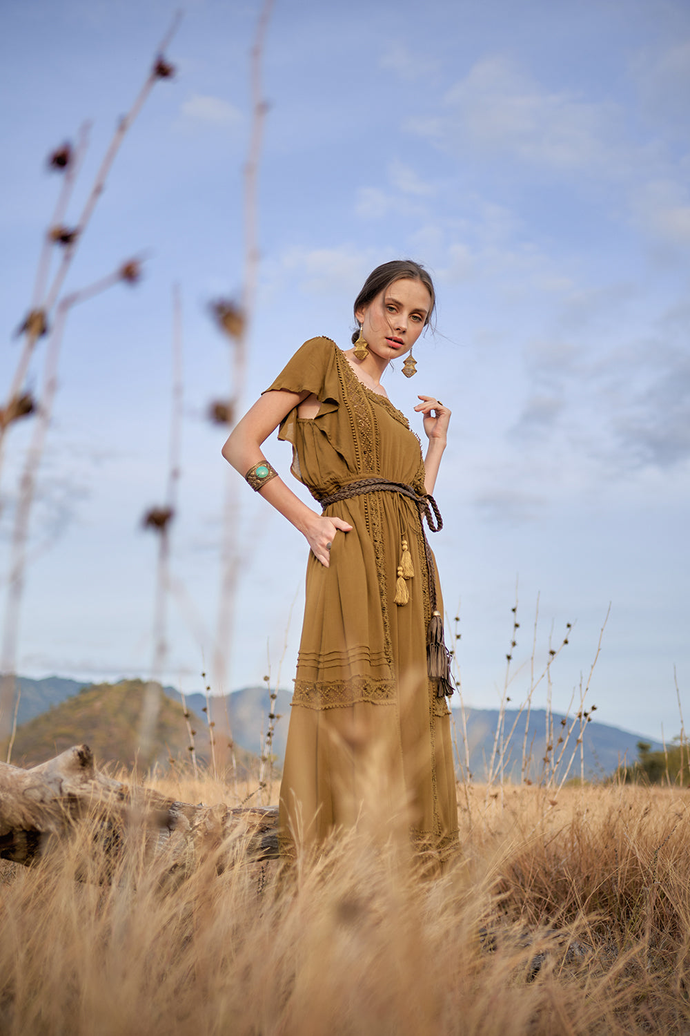 Rosalie Flat Plaited Belt - Khaki - The Golden Fields by Tulle and Batiste