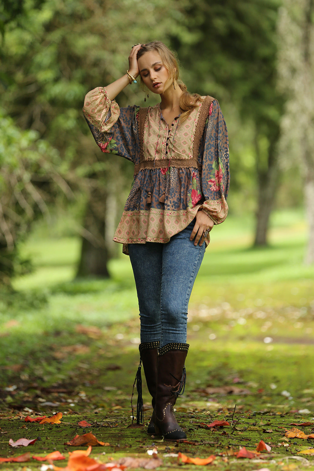 Sahara Boho Blouse - Pecan - Tulle and Batiste