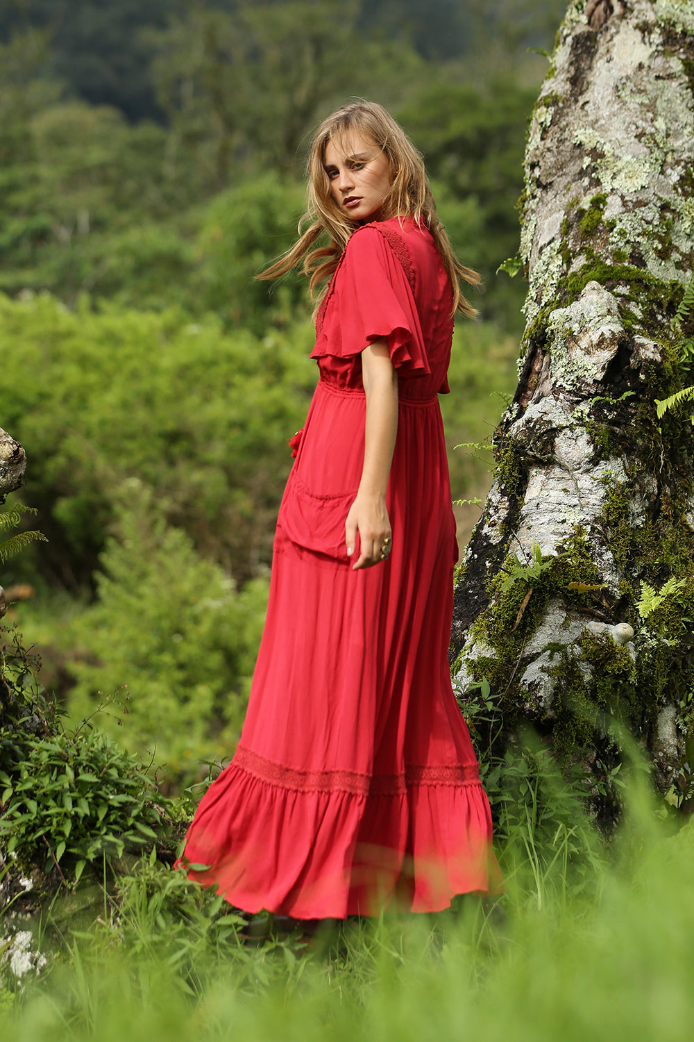 Sahara Maxi Dress - Plain Scarlet Sage - Tulle and Batiste