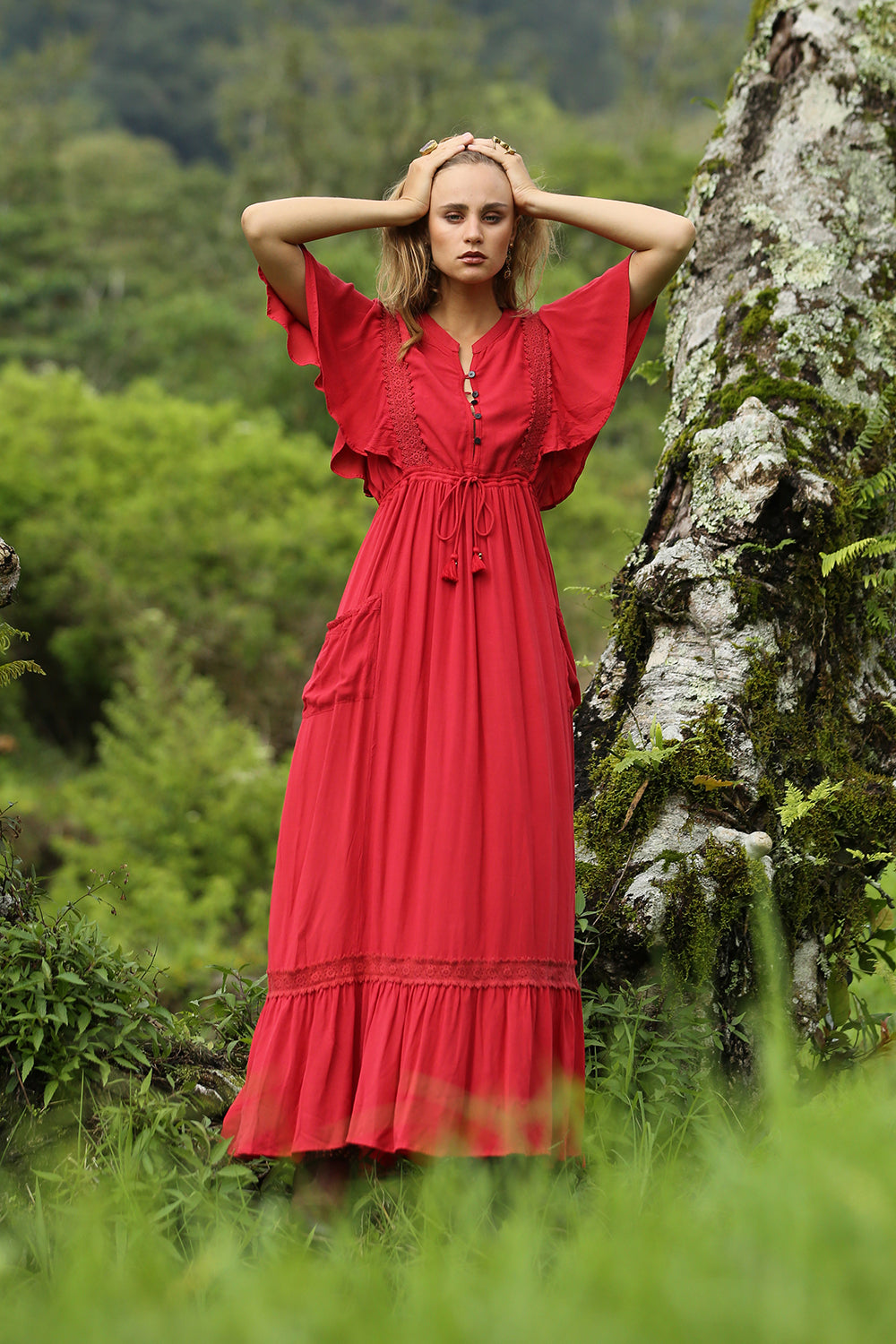 Sahara Maxi Dress - Plain Scarlet Sage - Tulle and Batiste