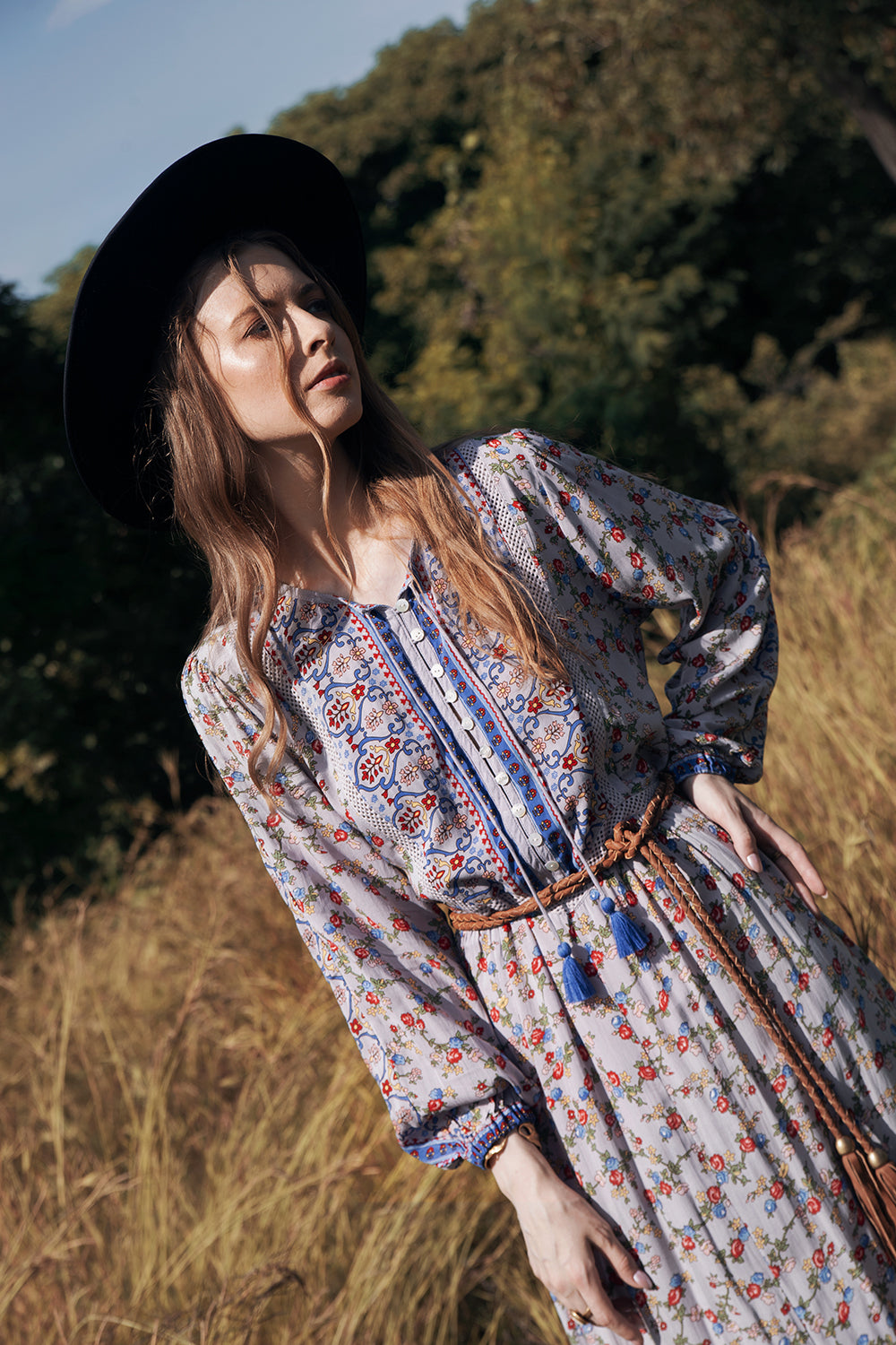 Sharon Boho Dress - Lavender Grey - Ditsy Charm by Tulle and Batiste