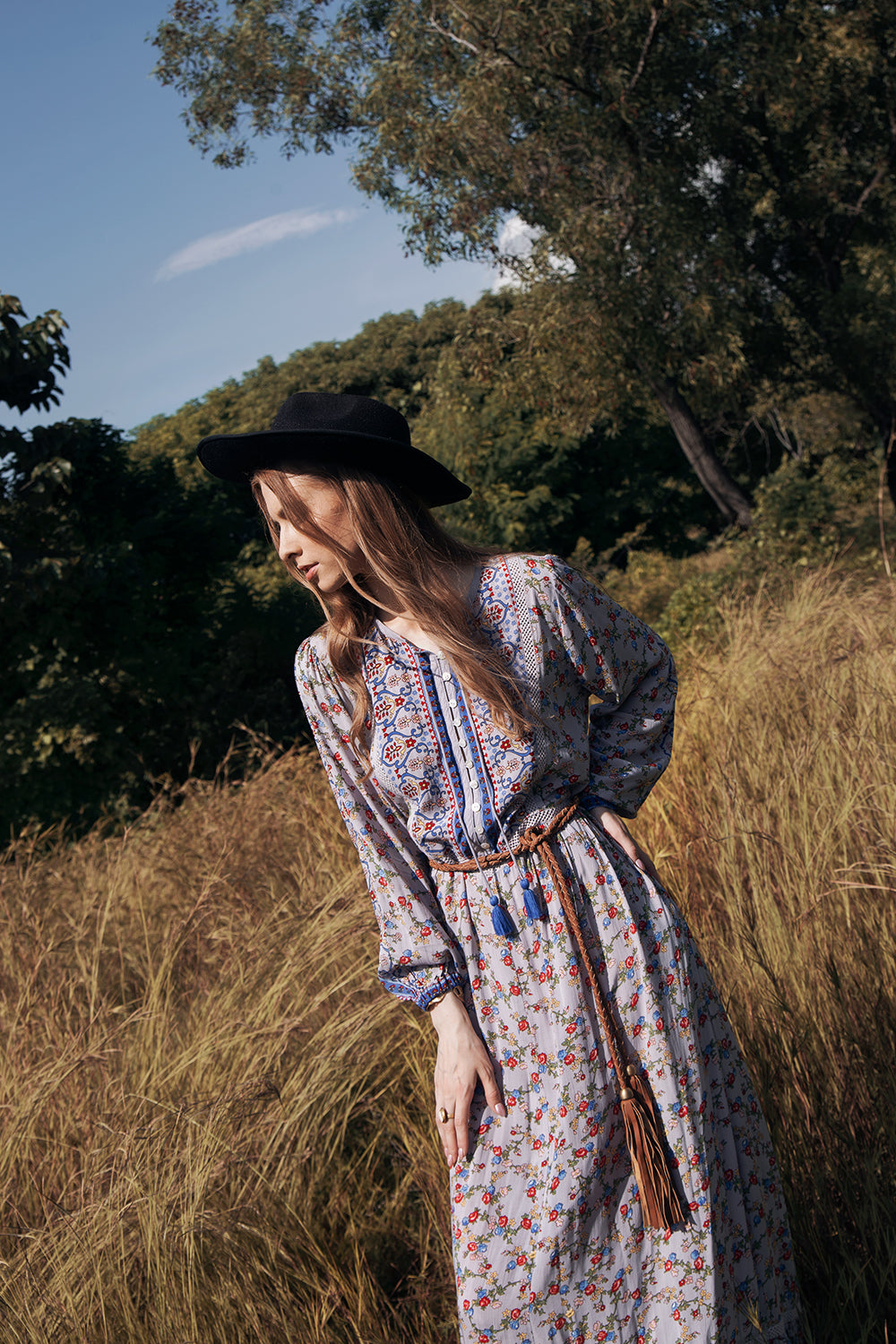 Sharon Boho Dress - Lavender Grey - Ditsy Charm by Tulle and Batiste