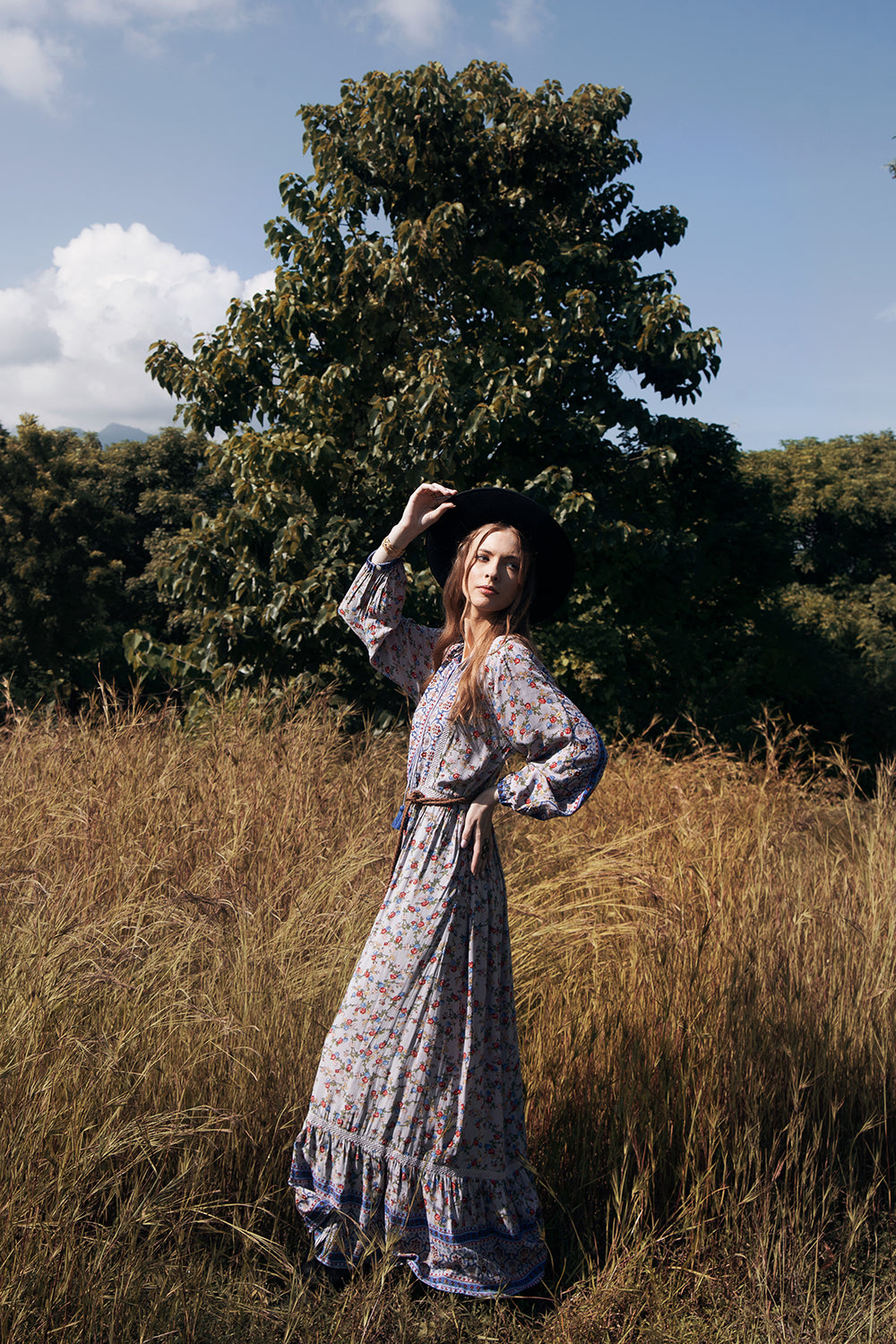 Sharon Boho Dress - Lavender Grey - Ditsy Charm by Tulle and Batiste