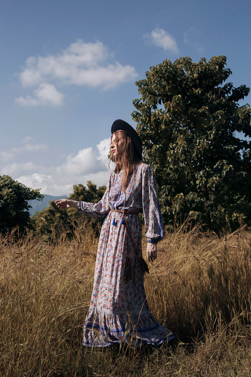 Sharon Boho Dress - Lavender Grey - Ditsy Charm by Tulle and Batiste