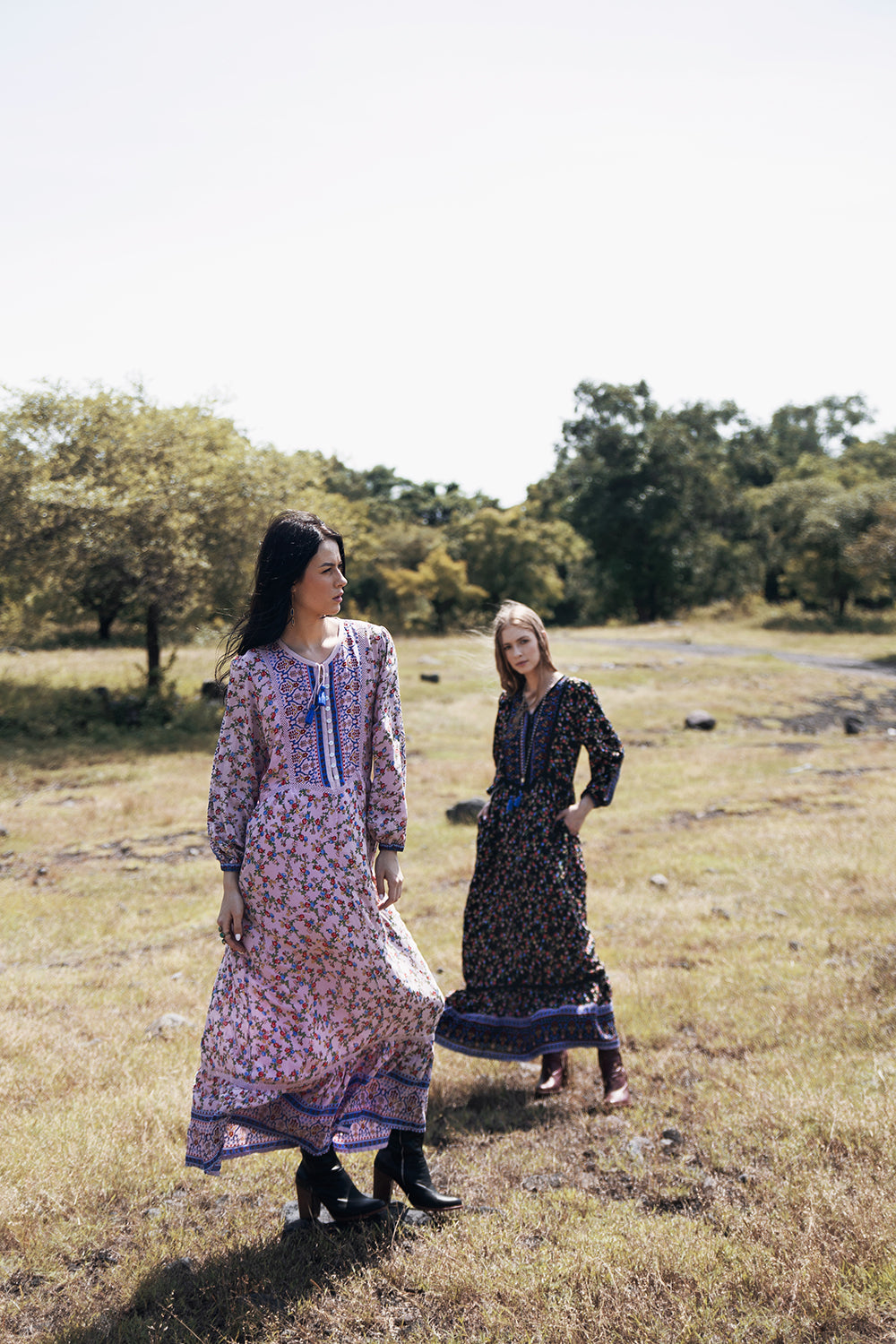 Sharon Boho Dress - Moonless Black - Ditsy Charm by Tulle and Batiste