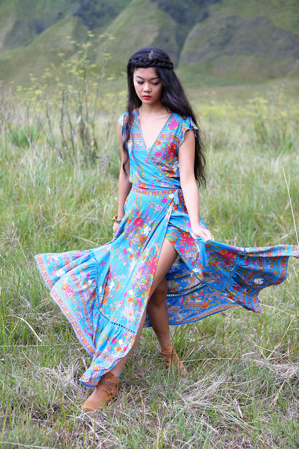 Lola Wrap Maxi Dress - Blue Jewel - Tulle and Batiste