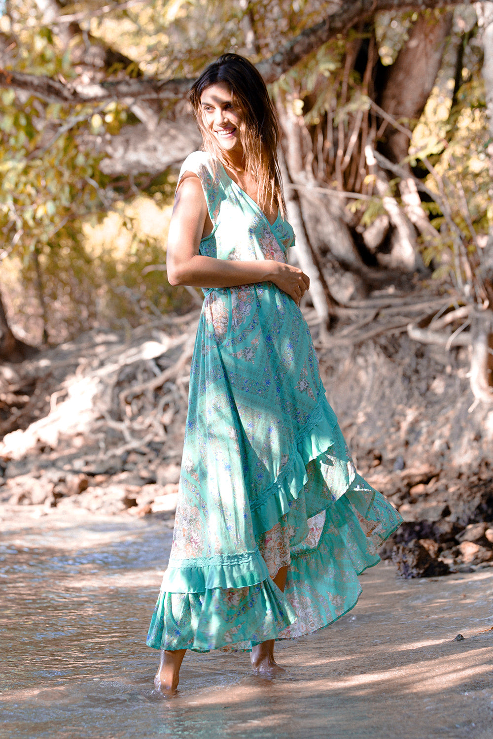 Vera Wrap Dress - Turquoise - Tulle and Batiste