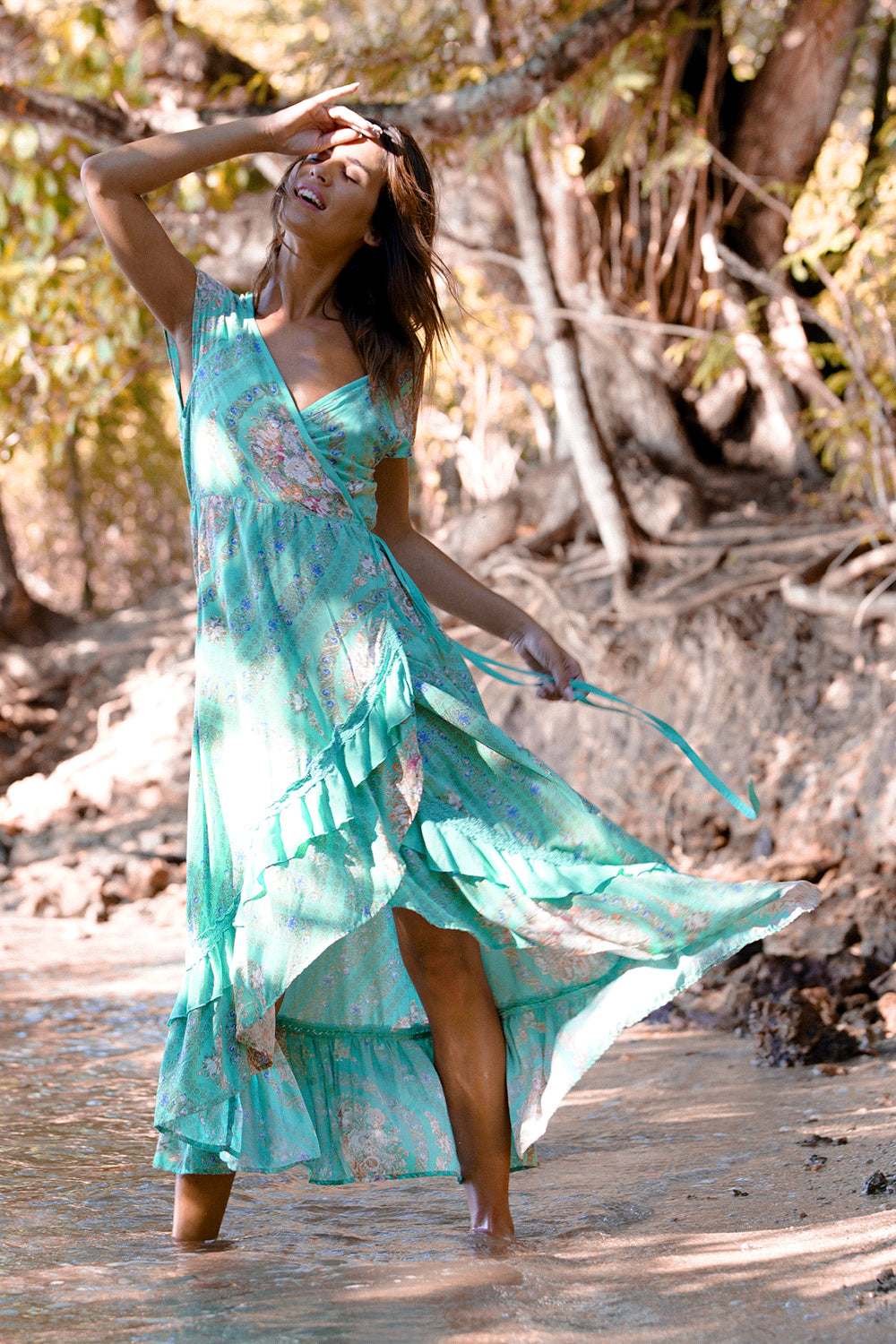 Vera Wrap Dress - Turquoise - Tulle and Batiste