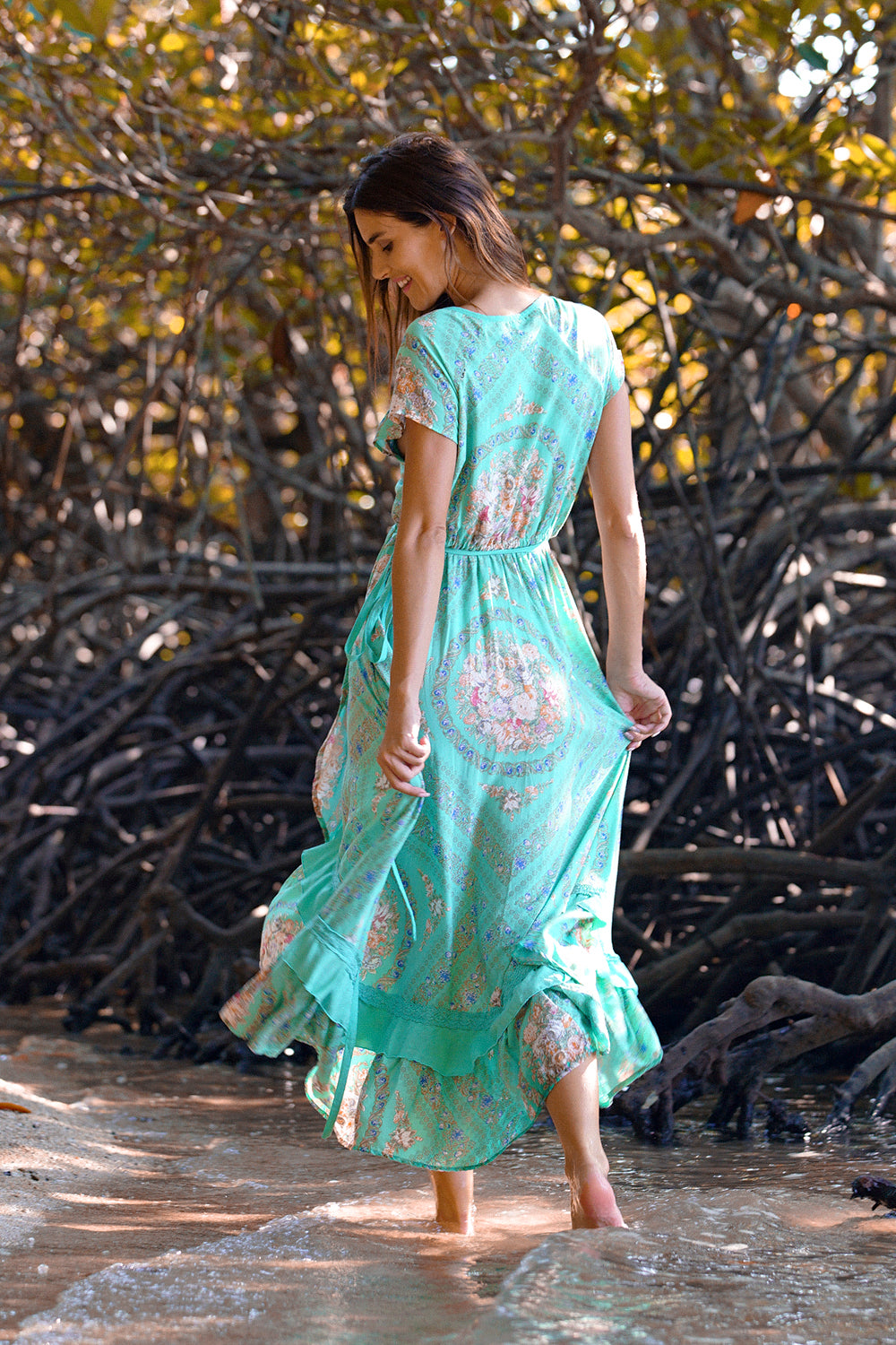 Vera Wrap Dress - Turquoise - Tulle and Batiste