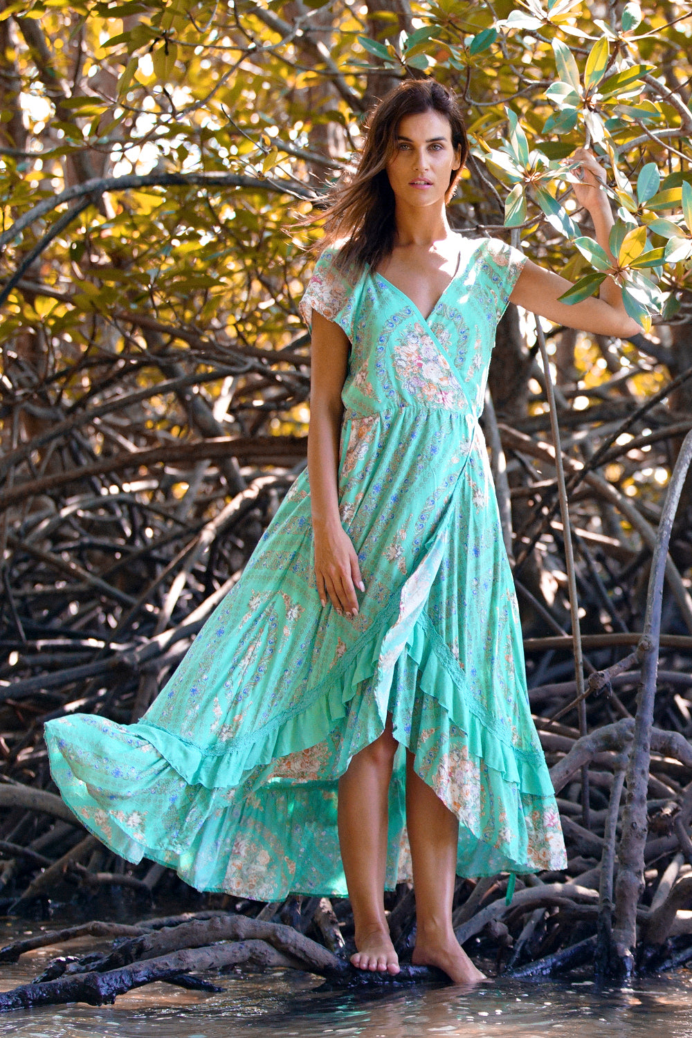 Vera Wrap Dress - Turquoise - Tulle and Batiste