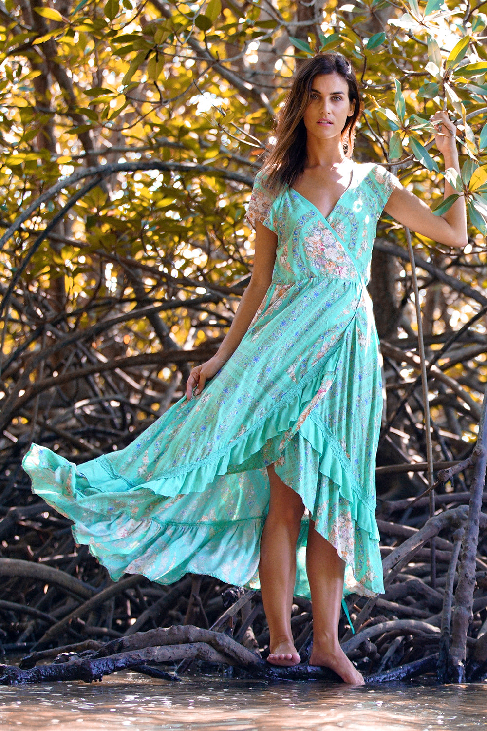 Vera Wrap Dress - Turquoise - Tulle and Batiste