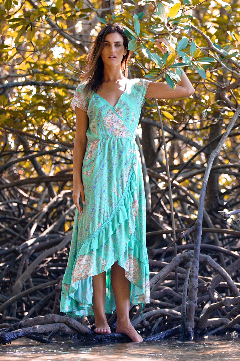 Vera Wrap Dress - Turquoise - Tulle and Batiste