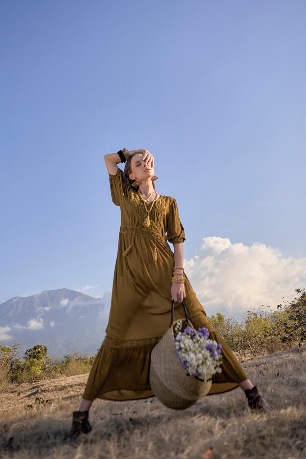 Vivianne Boho Dress - Moss - The Fields of Gold by Tulle and Batiste