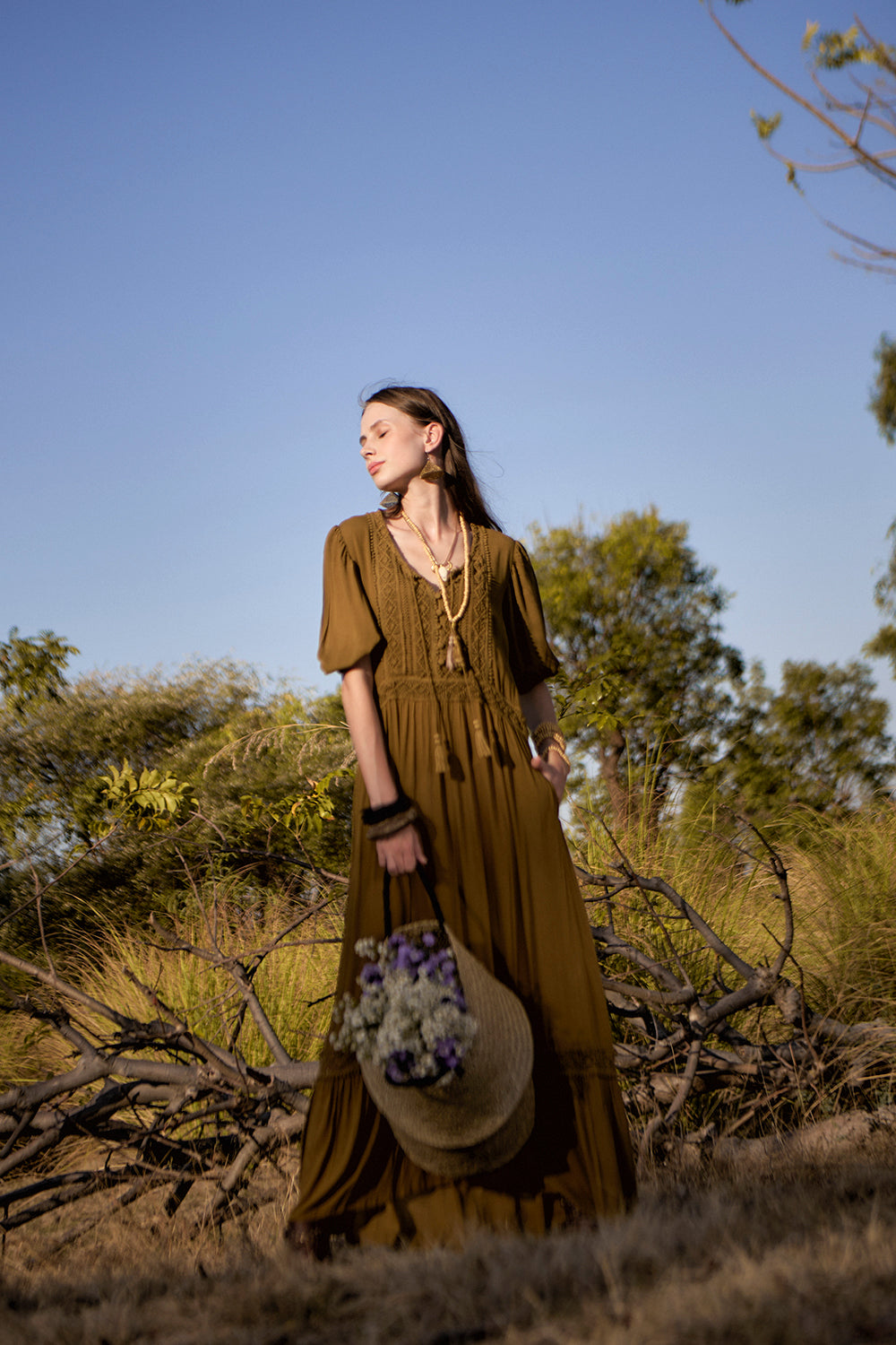 Vivianne Boho Dress - Moss - The Fields of Gold by Tulle and Batiste