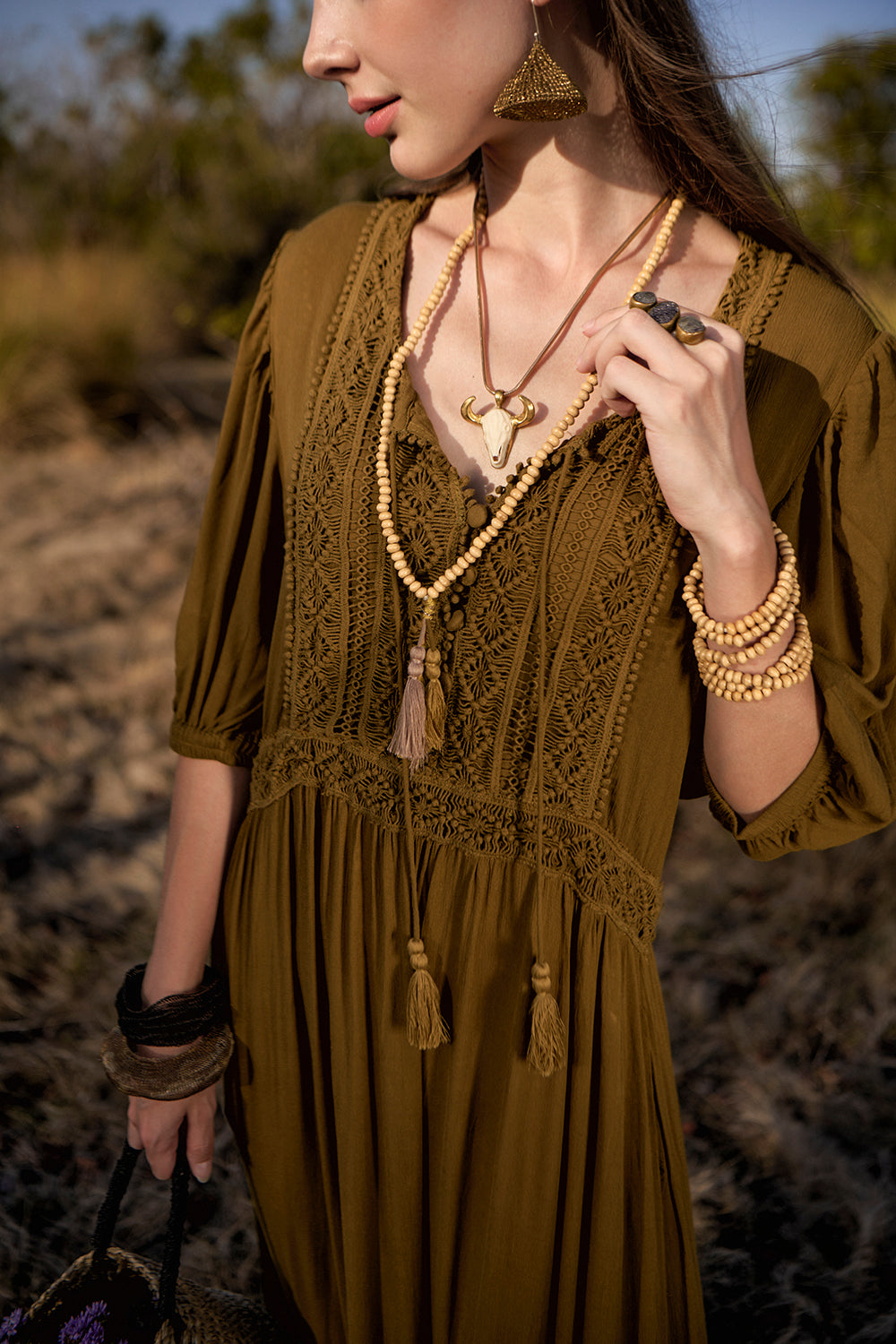 Vivianne Boho Dress - Moss - The Fields of Gold by Tulle and Batiste