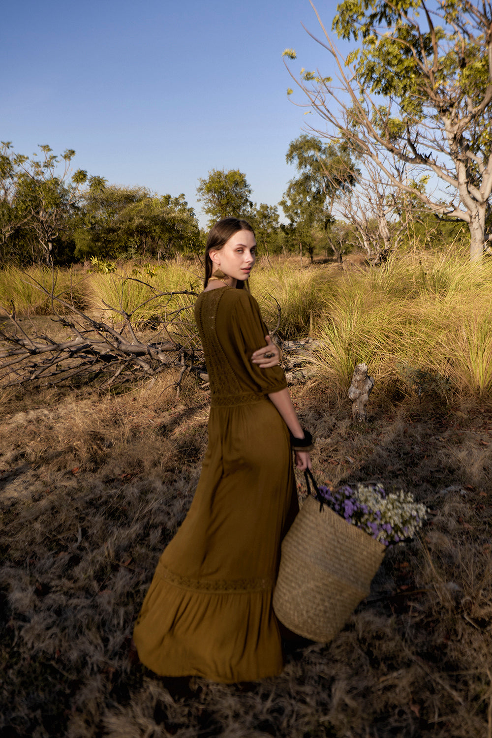 Vivianne Boho Dress - Moss - The Fields of Gold by Tulle and Batiste