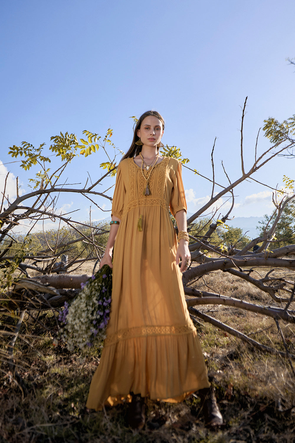 Vivianne Boho Dress - Saffron Gold - The Fields of Gold by Tulle and Batiste