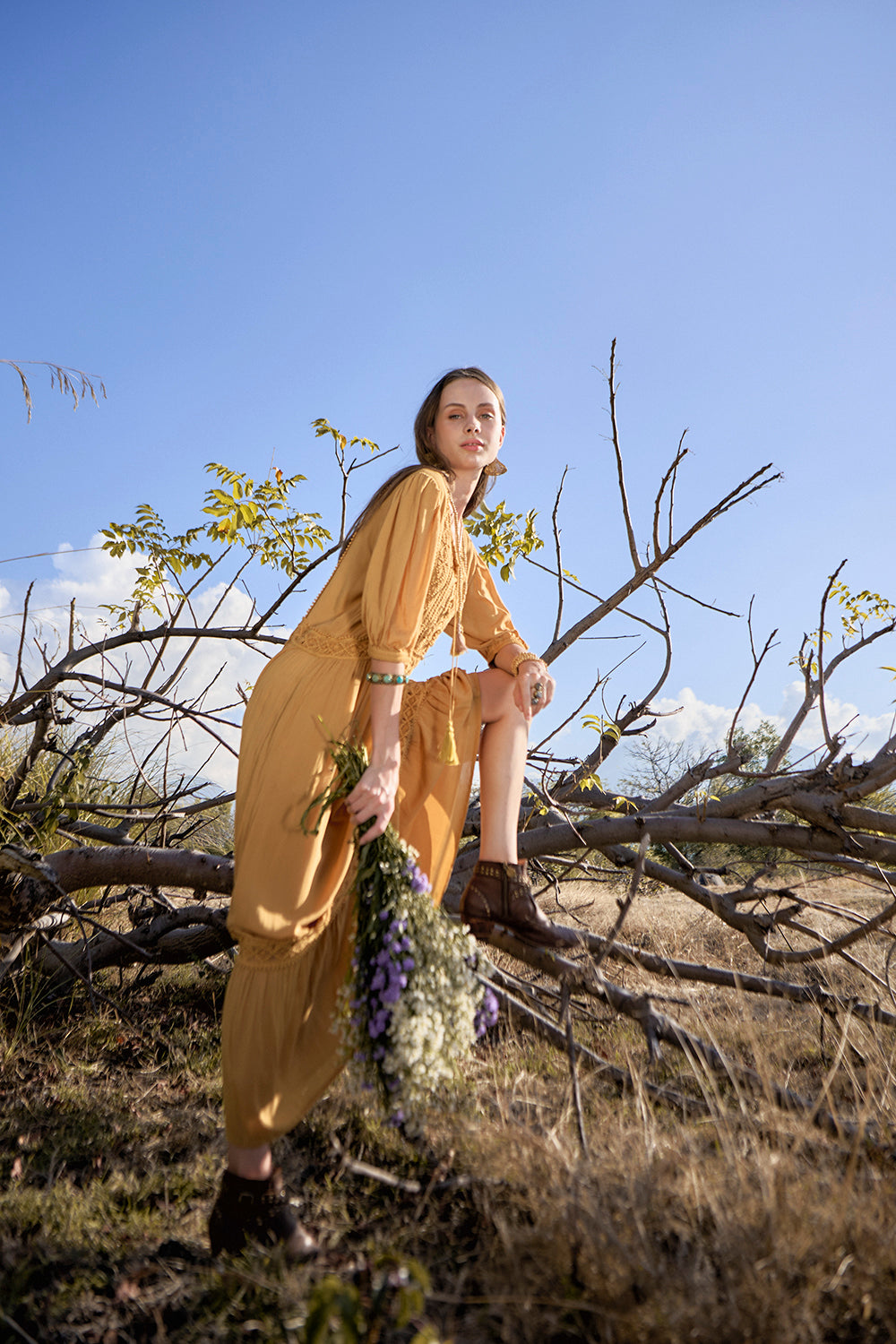 Vivianne Boho Dress - Saffron Gold - The Fields of Gold by Tulle and Batiste