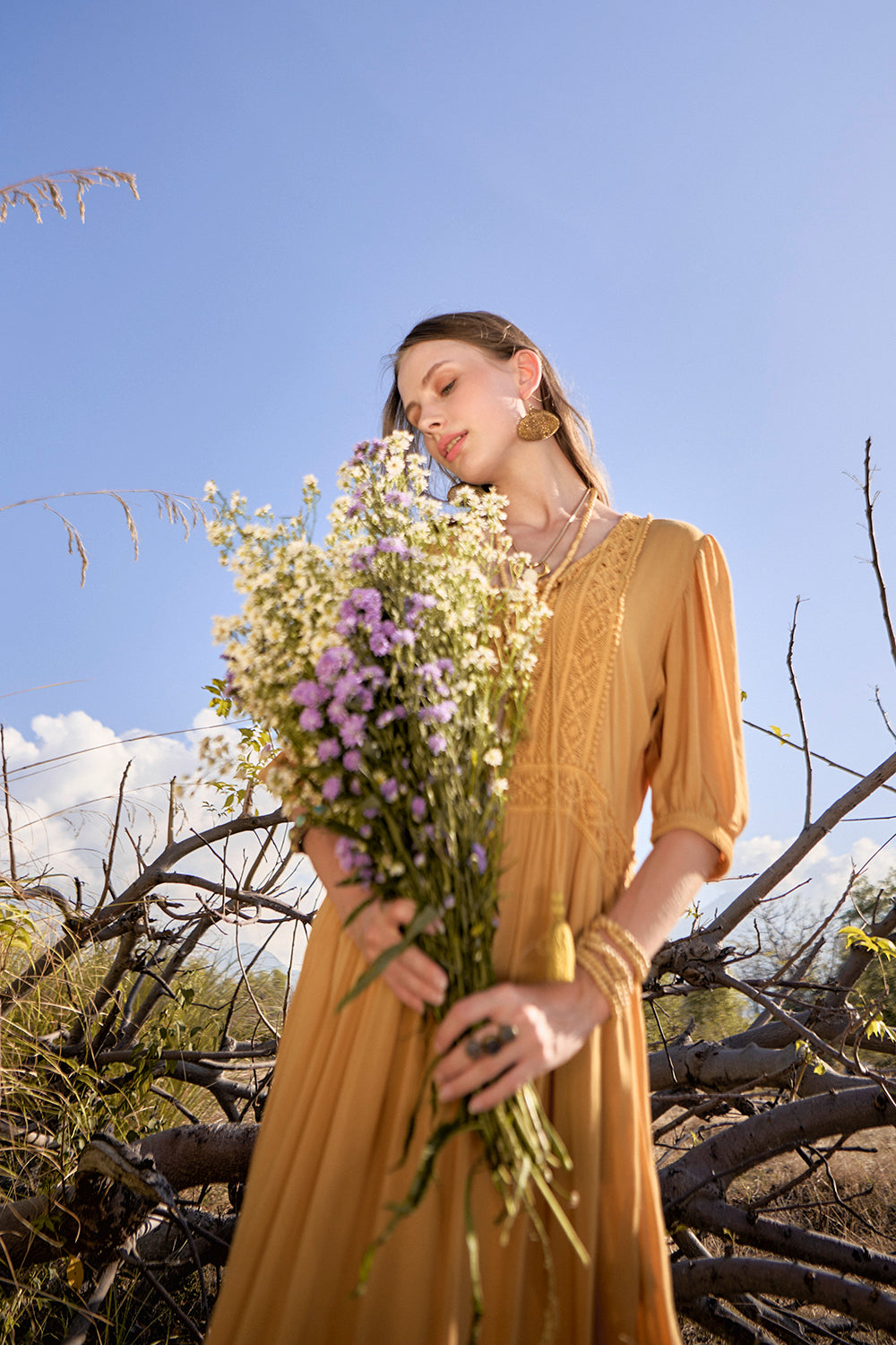 Vivianne Boho Dress - Saffron Gold - The Fields of Gold by Tulle and Batiste
