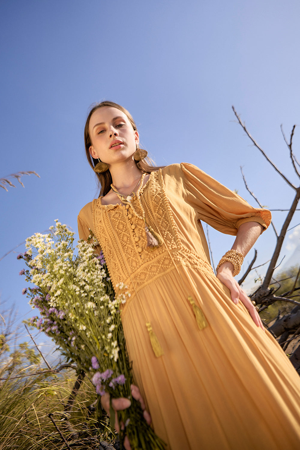 Vivianne Boho Dress - Saffron Gold - The Fields of Gold by Tulle and Batiste