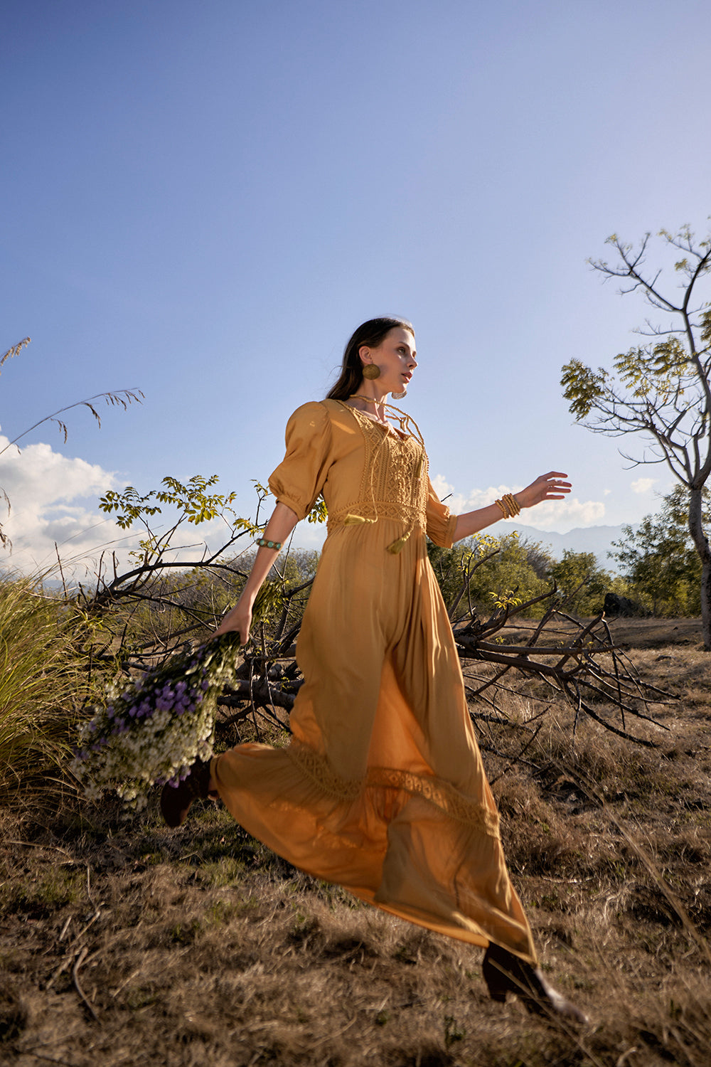 Vivianne Boho Dress - Saffron Gold - The Fields of Gold by Tulle and Batiste