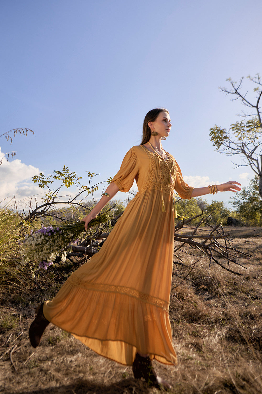 Vivianne Boho Dress - Saffron Gold - The Fields of Gold by Tulle and Batiste