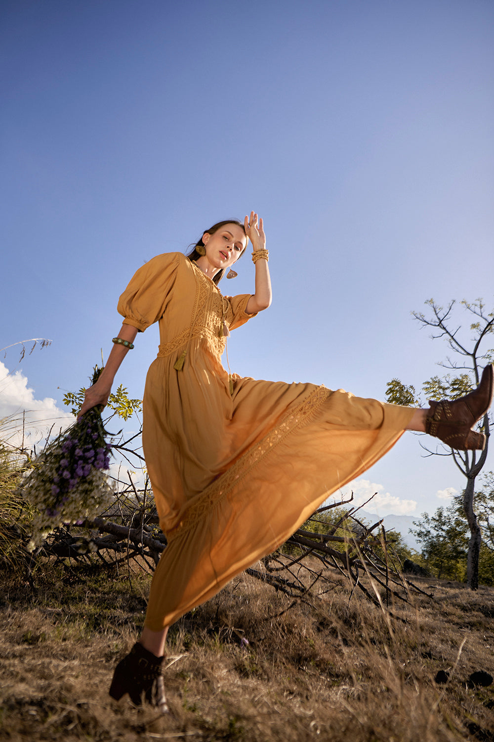 Vivianne Boho Dress - Saffron Gold - The Fields of Gold by Tulle and Batiste