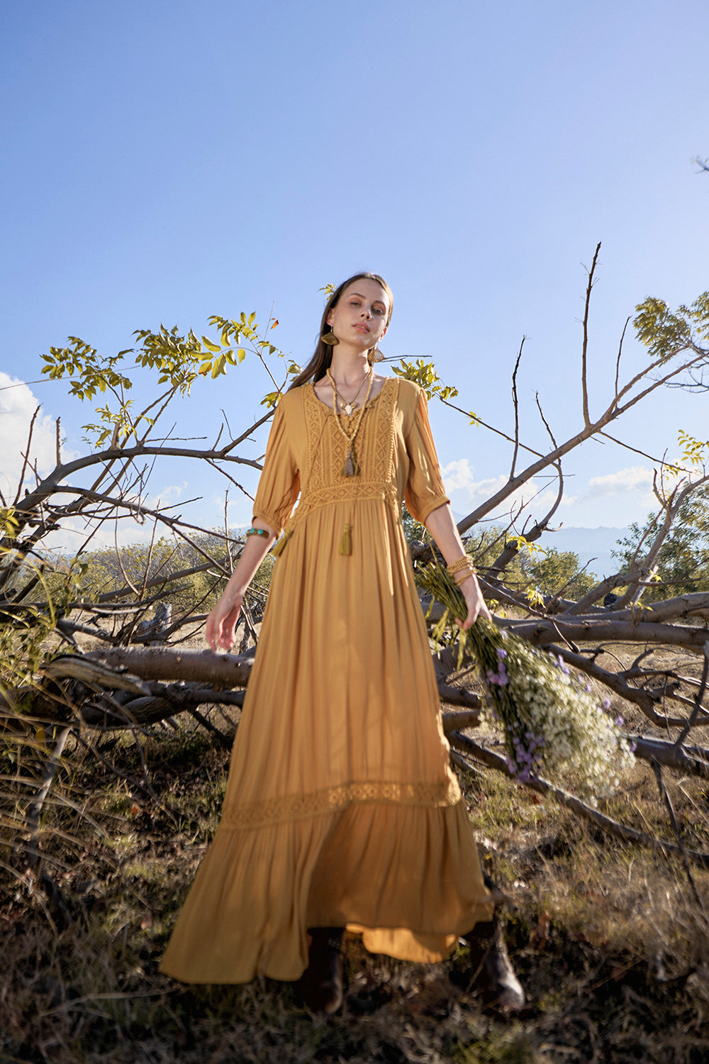 Vivianne Boho Dress - Saffron Gold - The Fields of Gold by Tulle and Batiste