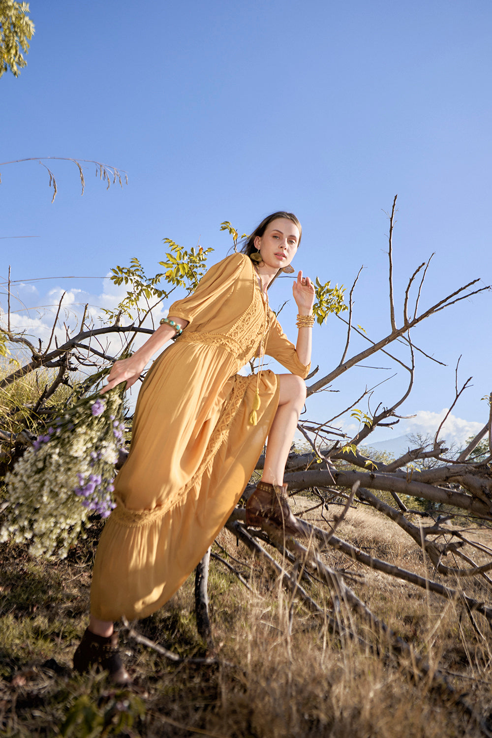 Vivianne Boho Dress - Saffron Gold - The Fields of Gold by Tulle and Batiste