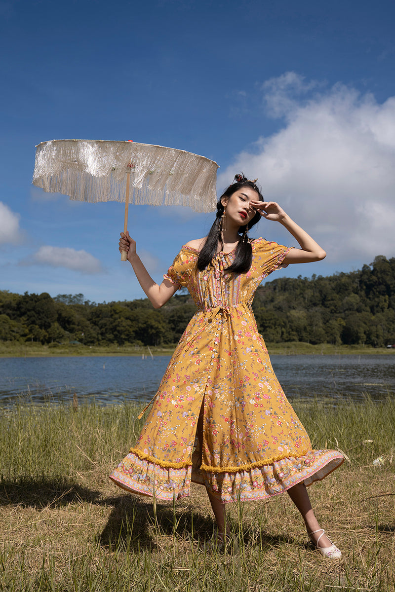 chinese style midi dress Wulan Midi Dress | Chinese Gold